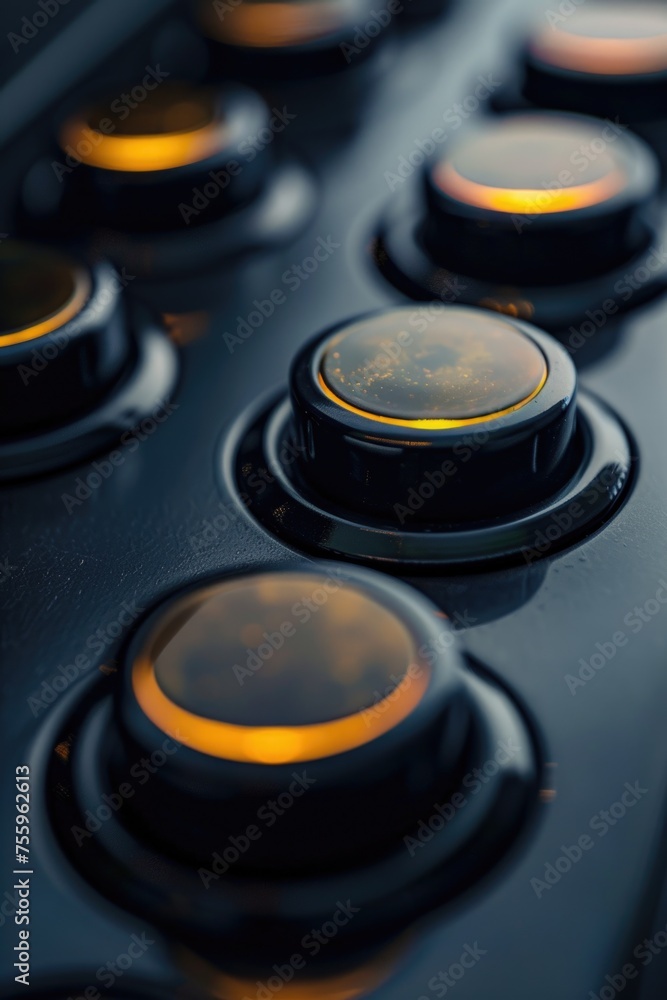 Poster Detailed view of a control panel with various buttons. Suitable for technology and industrial concepts.