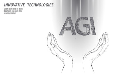 Artificial general intelligence wire web low poly letter symbols. Minimalist style AGI icon. Woman head machine learning concept technology AI brain vector illustration