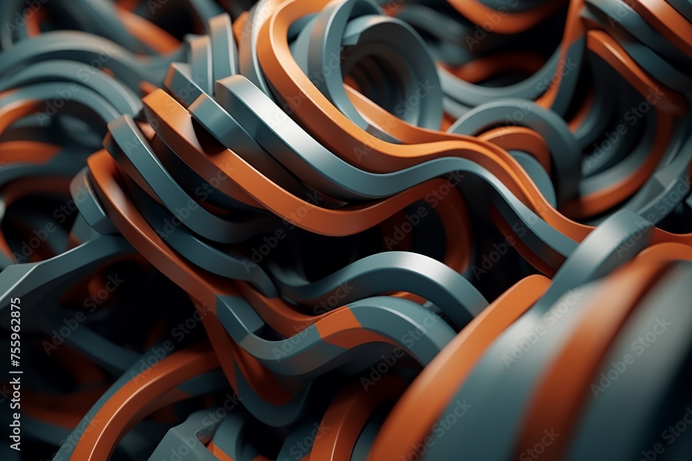 Poster a 3d animation of geometric shapes intertwining to create an abstract sculpture