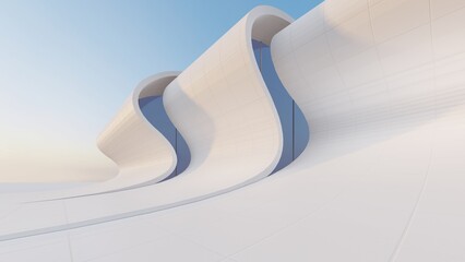 Futuristic architecture background exterior of curved building 3d render