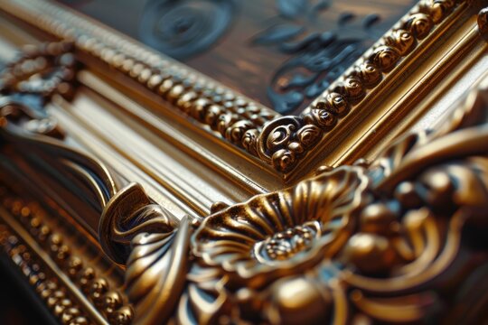 Detailed close up of a gold picture frame. Perfect for interior design projects.