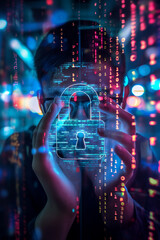 Cybersecurity and data protection concept. Creative background of network security and cyber technology. Online information encryption. Data care center.