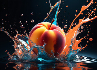 peach in splashes of water