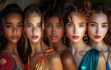 cinque giovani modelle di diversa etnia vestite con abiti leggeri