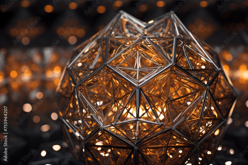 Poster a close up of a 3d polyhedron displaying intricate geometric patterns