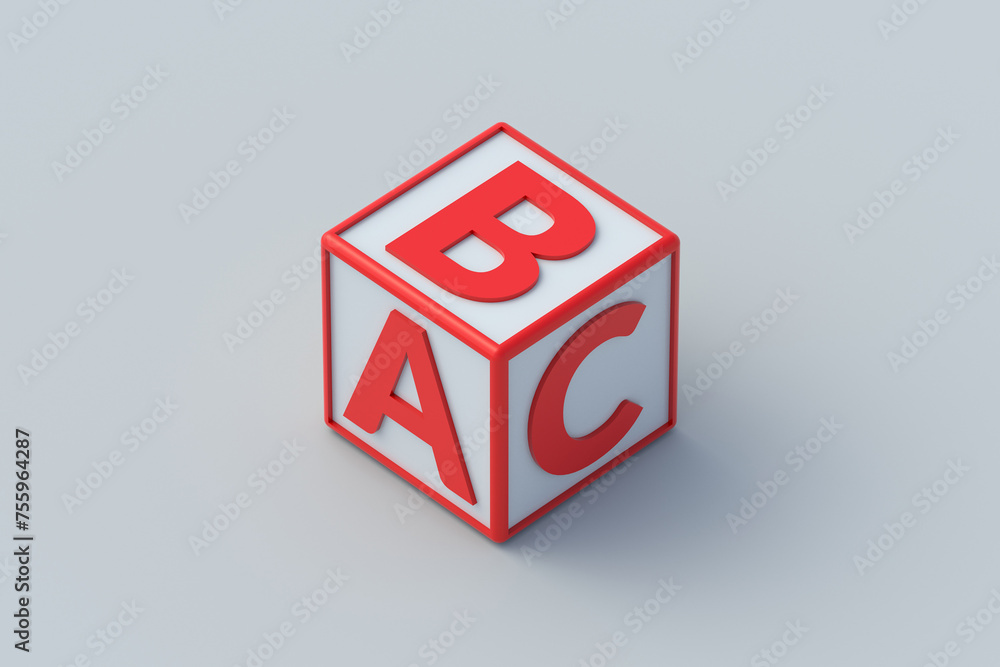 Fototapete abc cube on gray background. letter block for preschool education. learning alphabet. 3d render