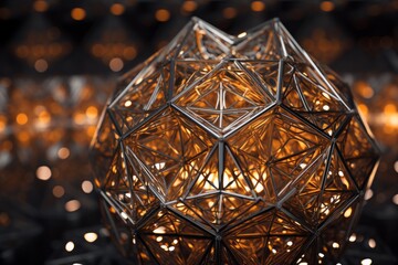 A close up of a 3D polyhedron displaying intricate geometric patterns