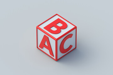 Obraz premium ABC cube on gray background. Letter block for preschool education. Learning alphabet. 3d render
