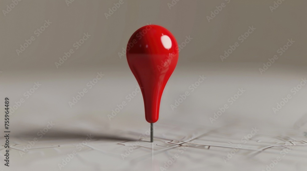 Poster A red pin marking a location on a map. Suitable for travel and navigation concepts.