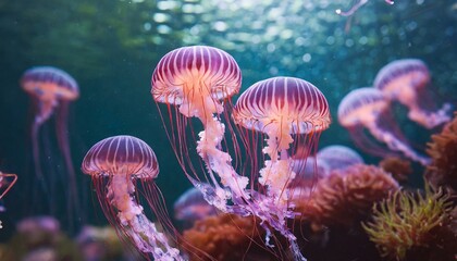 several jellyfish in the sea