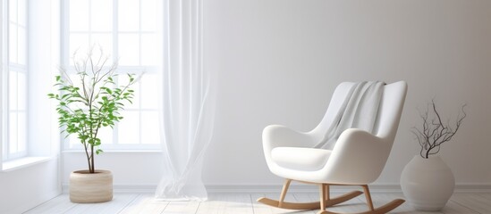 White contemporary room with chair. Scandinavian interior style