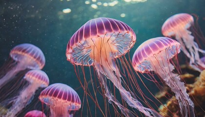 several jellyfish in the sea