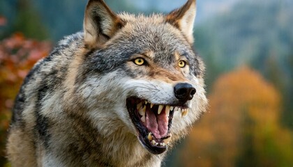Naklejka premium An angry wolf showing his teeth