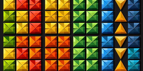 Collection of diverse colorful squares featuring different geometric shapes