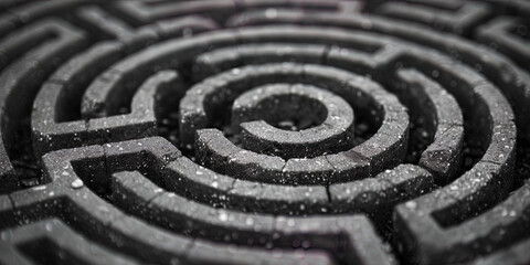 Black and white maze design showcasing intricate circular pattern