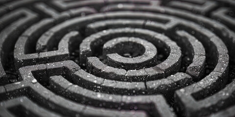 Naklejka premium Black and white maze design showcasing intricate circular pattern
