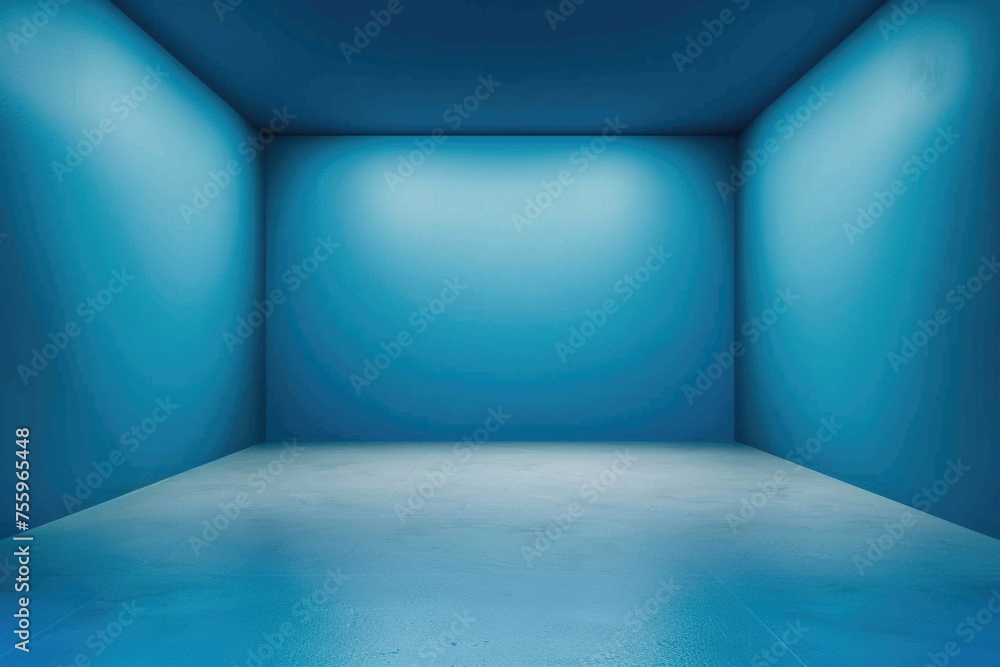 Poster simple empty room with blue wall and floor, suitable for various design concepts.
