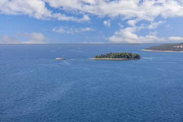 Aerial view from bell tower of Saint Euphemia Church of Adriatic Sea, Rovinj; Croatia; Istria