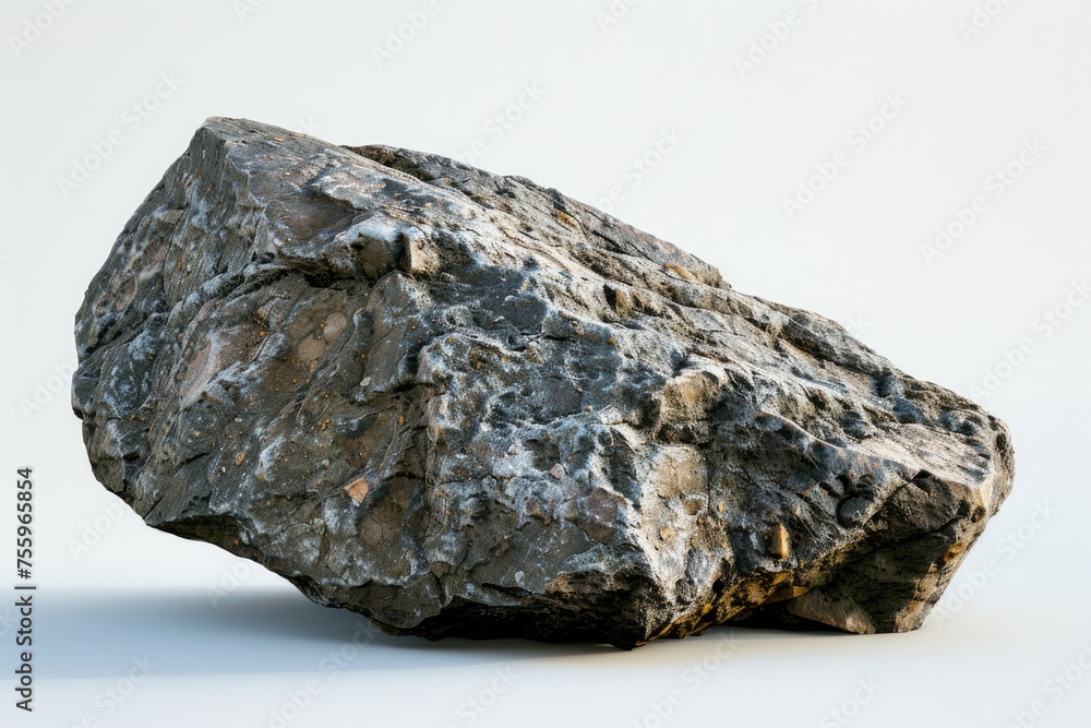 Poster A large rock sitting on top of a white surface. Suitable for various design projects.