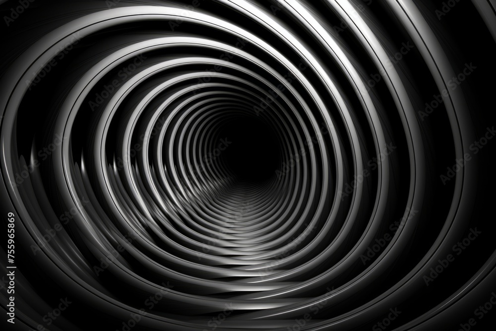 Poster a dynamic shot of a hypnotic 3d tunnel twisting and turning endlessly in a mesmerizing way with capt