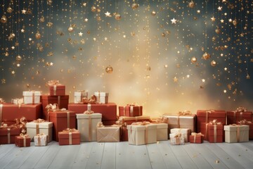 A festive holiday backdrop with scattered gifts