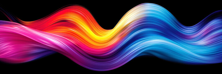 Vibrant, swirling wave of multicolored hair against a black backdrop