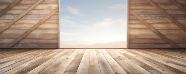 Wide shot of an empty wooden floor