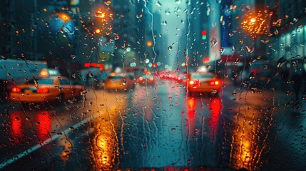 Cyberpunk cityscape during a rainy evening