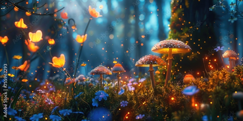 Poster A cluster of mushrooms in a natural forest setting. Ideal for nature and food related projects.