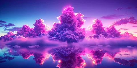 Foto op Plexiglas Purple sky with clouds mirrored in the water below © JVLMediaUHD