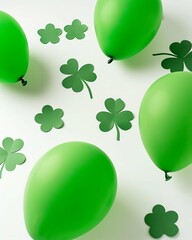 Green Balloons and Shamrock Leaves for St. Patrick's Day Celebration
