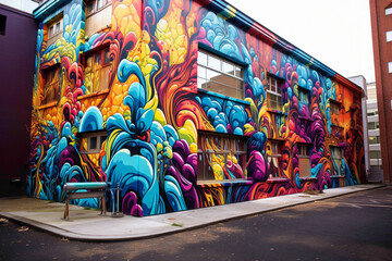 Psychedelic street art murals create an immersive experience in the heart of the city.