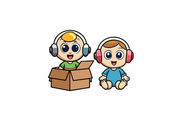 best baby couple carton and headphone artwork