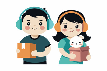 Obraz premium best baby couple carton and headphone artwork