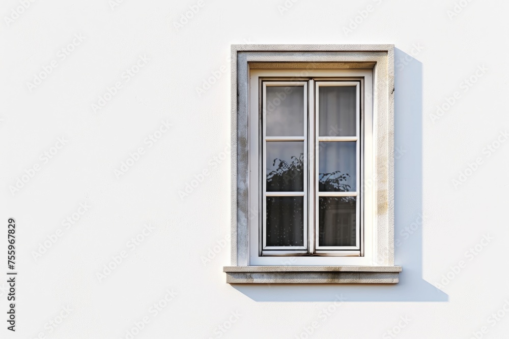 Poster a tree seen through a window on a white wall. suitable for interior design concepts.