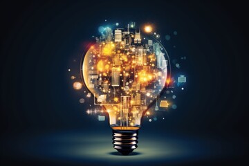 An abstract image of a light bulb with energy-saving icons