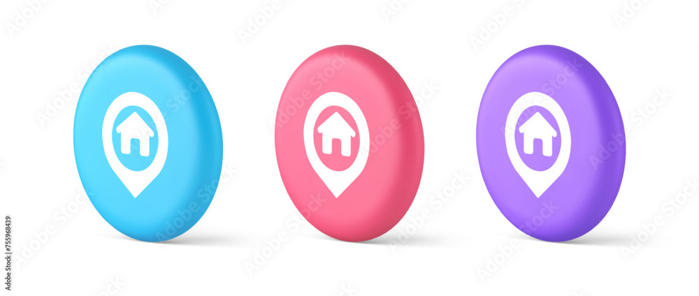 Poster house map pin location button navigation panel web app gps network pointer 3d isometric circle icon