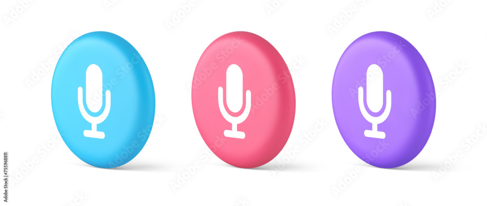 Poster microphone voice sound recording broadcasting button web app media communication 3d circle icon