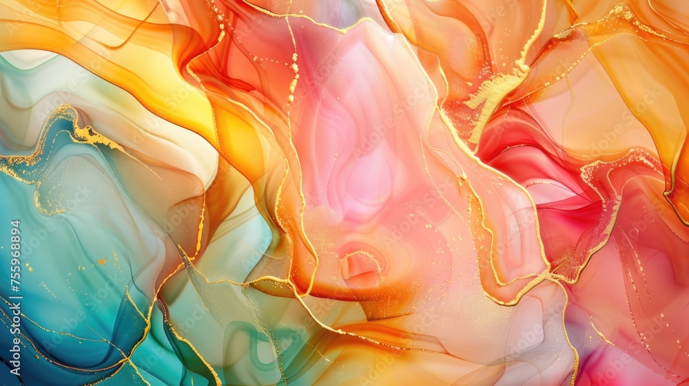 Poster Vibrant abstract painting with multiple colors. Suitable for artistic projects.