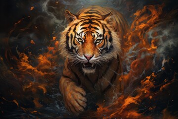 Artistic tiger painting symbolizing the zodiac - obrazy, fototapety, plakaty