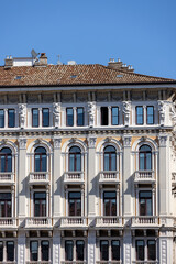 Fototapeta na wymiar Decorative facade of Model palace located on Unity of Italy Square, Trieste, Italy