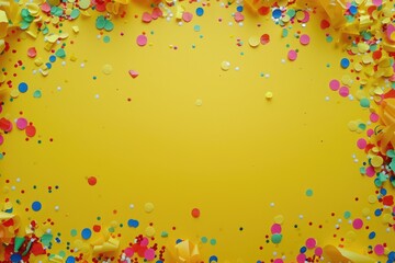 Bright yellow background with colorful confetti sprinkles, perfect for celebration designs.