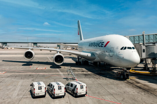Airfrance airbus A380 airplane on the ground at the Airport.