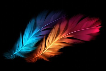 A black background with glowing feathers