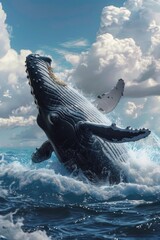 A humpback whale jumping out of the water. Suitable for marine life concepts.
