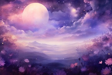 A celestial background displaying shades of violet and lavender