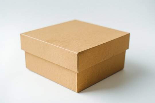 A simple brown box placed on a white table. Suitable for various business or office concepts.