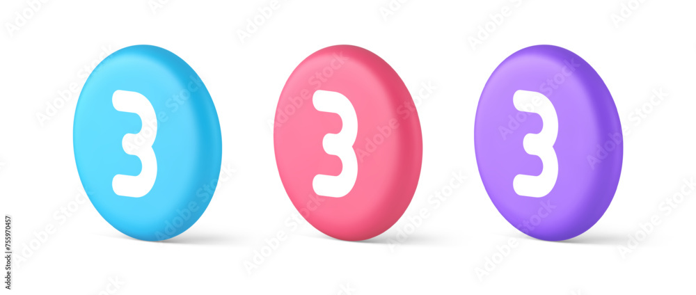 Poster three number button internet communication texting message character 3d isometric circle icon
