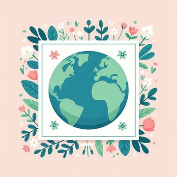 Earth Day floral square template frame with globe Vector background for social media post, greeting card, invitation, banner and web ad design created with generative ai