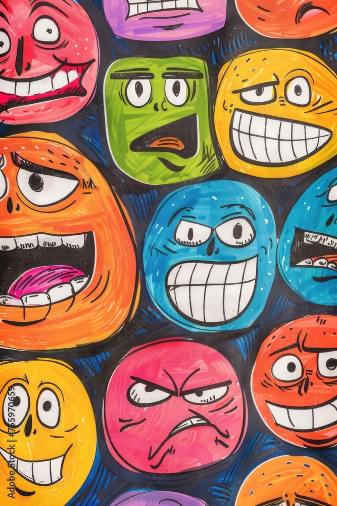 Poster a collection of various colored faces on a dark backdrop. suitable for diverse and multicultural con
